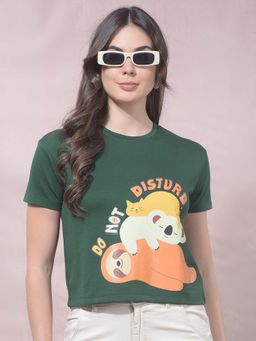 CRIMSOUNE CLUB - Green Viscose Blend Graphic T-Shirt