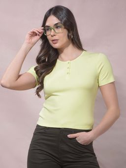 CRIMSOUNE CLUB - Green Cotton Blend Solid T-Shirt