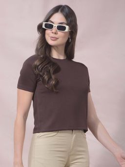 CRIMSOUNE CLUB - Brown Viscose Blend Solid T-Shirt