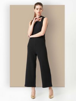 Miss Chase - Black Polyester Solid Jumpsuit