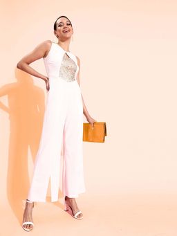 Miss Chase - Off White Polyester Solid Jumpsuit