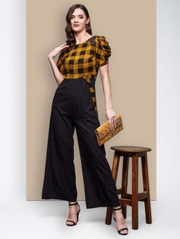 Miss Chase - Black Viscose Rayon Checks Jumpsuit