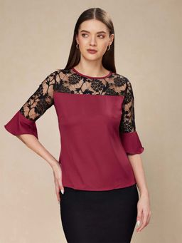 Miss Chase - Maroon Polyester Solid Top
