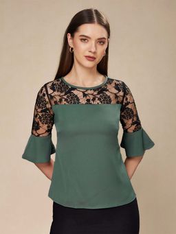 Miss Chase - Green Polyester Solid Top