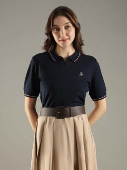 Tommy Hilfiger - Navy Blue Knitted Solid Polo T-Shirt