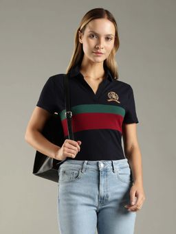 Tommy Hilfiger - Navy Blue Cotton Stripes Polo T-Shirt