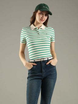 Tommy Hilfiger - Green Cotton Stripes Polo T-Shirt