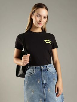 Tommy Hilfiger - Black Cotton Typography T-Shirt