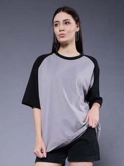 PRONK - Grey Cotton Colorblock T-Shirt