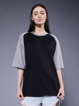 PRONK - Black Cotton Colorblock T-Shirt