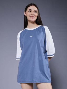 PRONK - Blue Cotton Colorblock T-Shirt