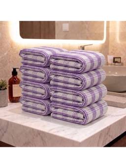 Athom Living - Premium Cotton Stripes Hand Towels - Purple (Pack of 8) (M)