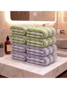 Athom Living - Premium Cotton Stripes Hand Towels - Multi-Color (Pack of 8) (M)