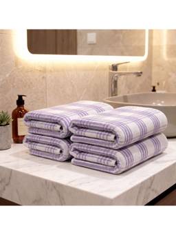 Athom Living - Premium Cotton Stripes Hand Towels - Purple (Pack of 4) (M)