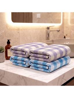Athom Living - Premium Cotton Stripes Hand Towels - Multi-Color (Pack of 4) (M)