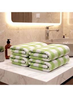 Athom Living - Premium Cotton Stripes Hand Towels - Green (Pack of 4) (M)