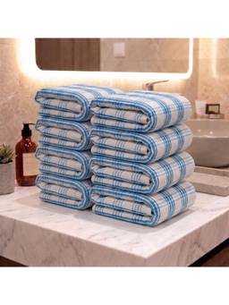 Athom Living - Premium Cotton Stripes Hand Towels - Blue (Pack of 8) (M)