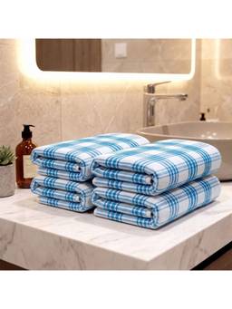 Athom Living - Premium Cotton Stripes Hand Towels - Blue (Pack of 4) (M)