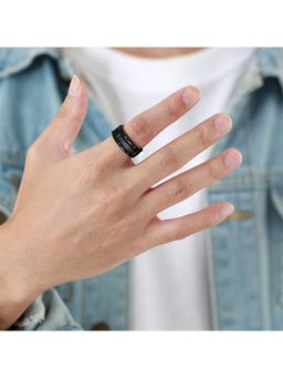 Yellow Chimes - Men Black Brick Pattern Finish Ring