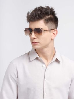 Poppy - Men Metal Brown Aviator Full Rim Sunglass (PO-5004)-56