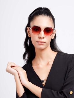 Poppy - Women Metal Red Hexagonal Full Rim Sunglass (PO-5010)-58