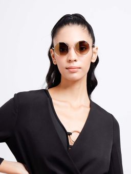 Poppy - Women Metal Brown Hexagonal Full Rim Sunglass (PO-5012)-58