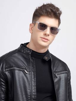 Poppy - Men Plastic Grey Rectangle Full Rim Sunglass (PO-5017)-50