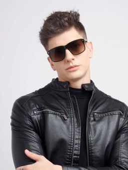 Poppy - Men Plastic Brown Rectangle Full Rim Sunglass (PO-5023)-50