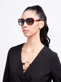 Poppy - Women Plastic Grey Oversized Full Rim Sunglass (PO-5025)-55