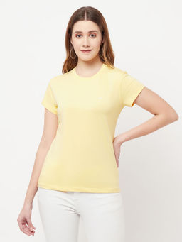 CRIMSOUNE CLUB - Women Yellow Solid Round Neck T-shirt