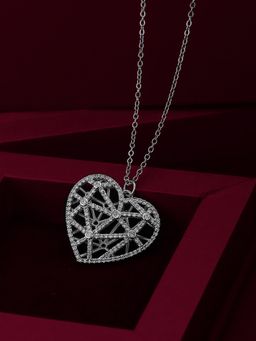 Carlton London - Premium Silver Toned CZ Studded Rhodium-Plated Heart Shaped Pendant with Chain