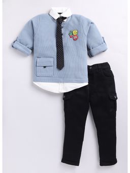 Little Collars - Cool Funky Casual Shirt Tshirt Pant with Tie for Boys - Blue (Set of 5)