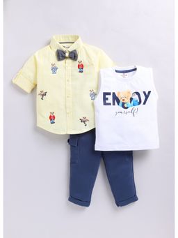 Little Collars - Casual Teddy Bear Co-ord For Boys - Lemon (Set of 4)