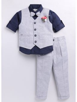 Little Collars - Shirt Textured Waistcoat Co-Ord for Boys - Navy Blue (Set of 5)