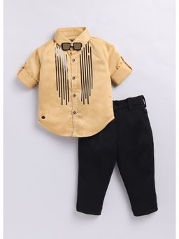 Little Collars - Luxe Designer Wear Shirt Pant with Bow Tie for Boys - Gold (Set of 3)