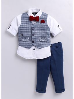 Little Collars - Checkered Partywear Co-ord - Blue (Set of 4)