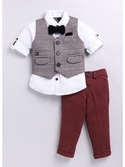 Little Collars - Checkered Partywear Co-ord - Wine (Set of 4)