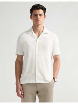 Arrow Newyork - Men's White Textured Knitted Cuban Shirt