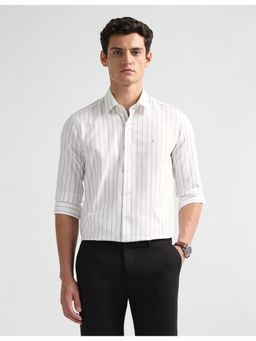 Arrow Newyork - Men's White Slim Fit Vertical Striped Shirt