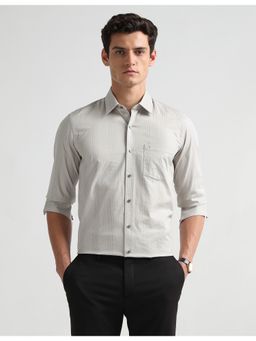 Arrow Newyork - Men's Grey Slim Fit Vertical Striped Shirt