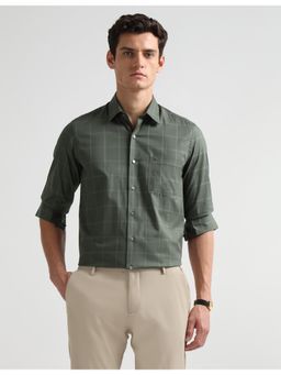 Arrow Newyork - Men's Green Twill Manhattan Front Pocket Slim Fit Shirt