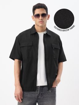 The Souled Store - Zipper Charcoal Black Men Oversized Shirt