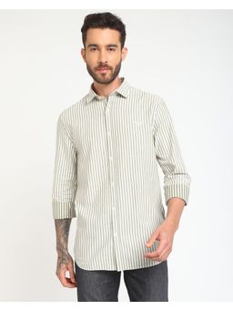 Guess - Men's White Cotton Stripes Regular Fit Full Sleeves Shirt