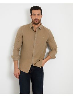 Guess - Men's Brown Cotton Solid Regular Fit Full Sleeves Shirt