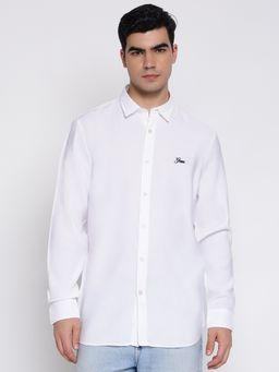 Guess - Collins Pure White Solid Regular Fit Basic Shirt