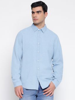 Guess - Cotton Wesley Dobby Light Blue Textured Regular Fit Shirt