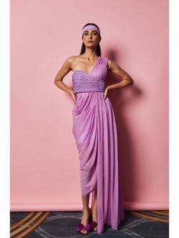 Nirmooha - Lilac Draped Gown Lilac Hand Embroidered Cording Bustier (Set of 2)