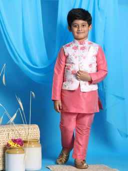 Vastramay - Boys Pink Jacket With Kurta & Pyjama (Set of 3)