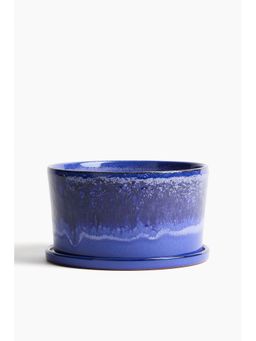 H&M - Blue Wide Terracotta Plant Pot And Saucer