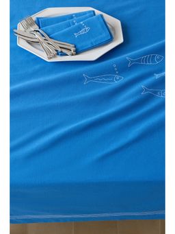 H&M - Blue Embroidery-Motif Linen-Blend Tablecloth